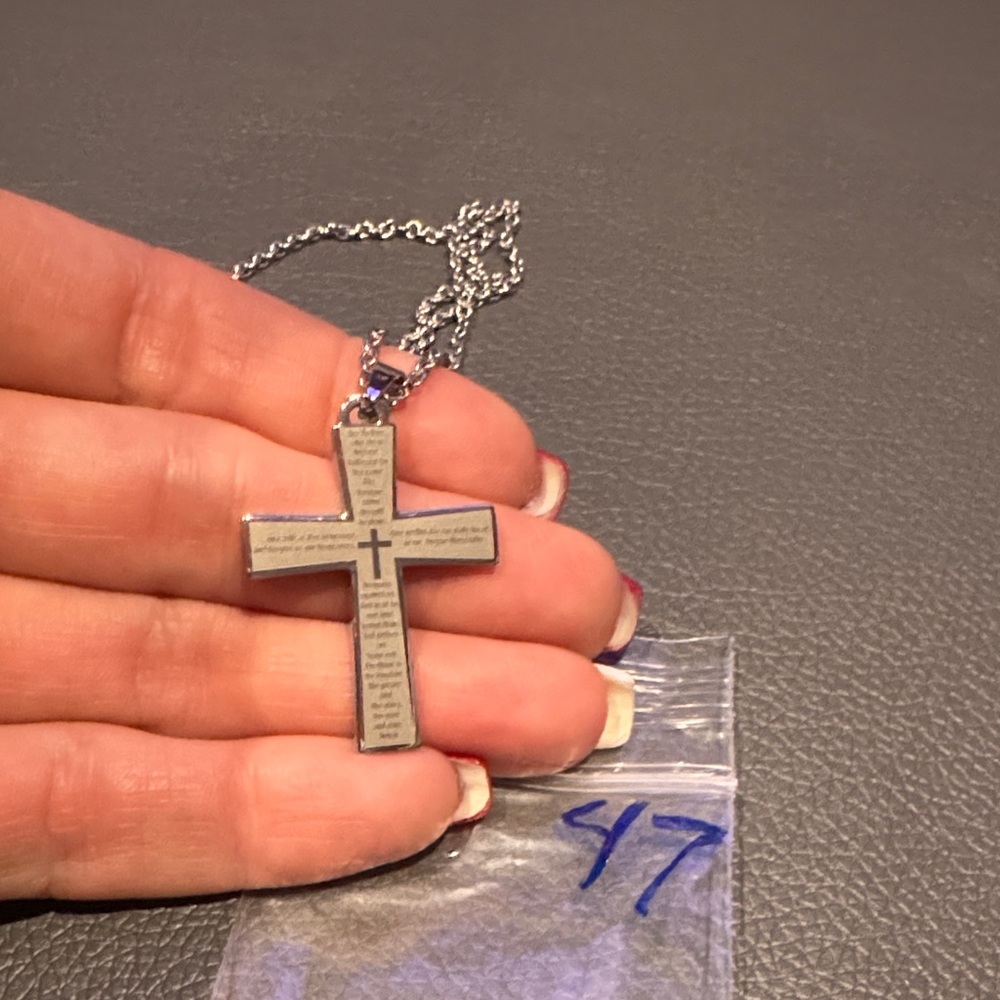 Stainless Cross Pendant Necklace - OUR FATHER